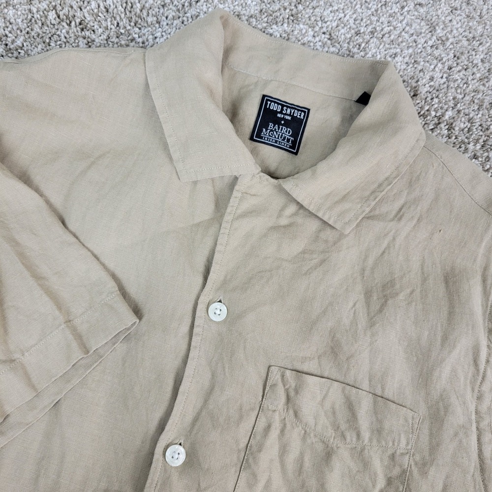 Todd Snyder Beige Linen Short Sleeve Button-Down Shirt